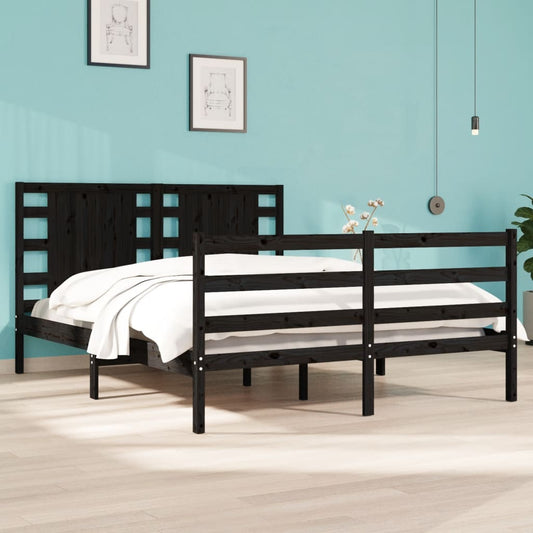 vidaXL Bed Frame Black Solid Wood Pine 140x200 cm
