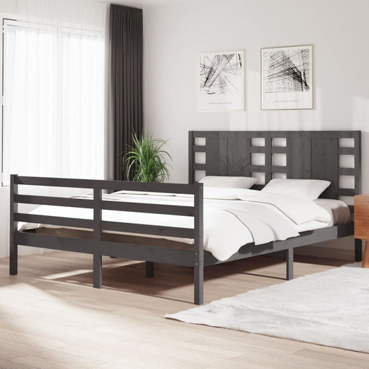 vidaXL Bed Frame Grey Solid Wood Pine 160x200 cm