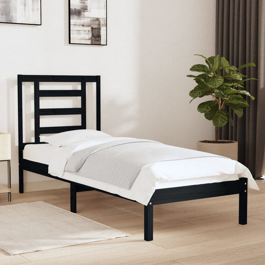 vidaXL Bed Frame Black Solid Wood 75x190 cm Small Single