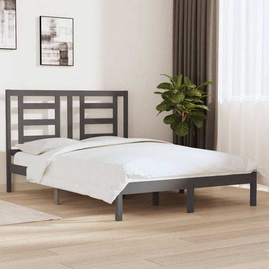 vidaXL Bed Frame Grey Solid Wood Pine 135x190 cm Double