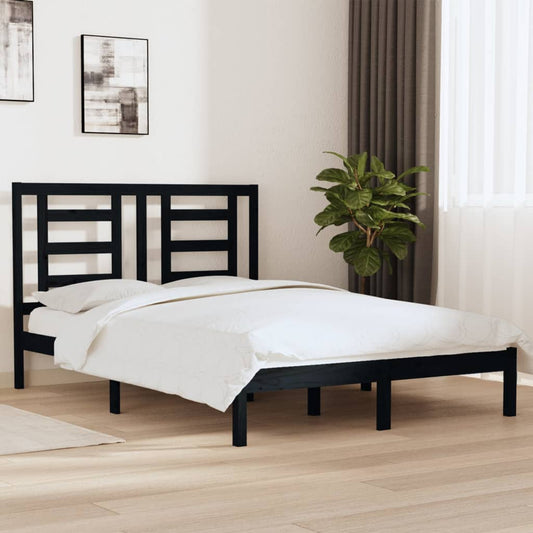 vidaXL Bed Frame Black Solid Wood Pine 135x190 cm Double