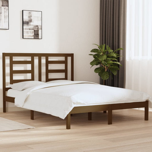 vidaXL Bed Frame Honey Brown Solid Wood Pine 140x190 cm