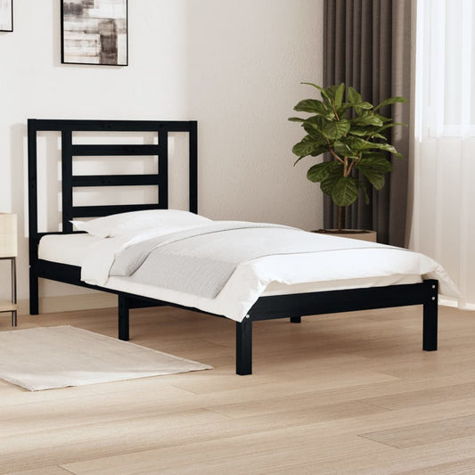 vidaXL Bed Frame Black Solid Wood Pine 100x200 cm