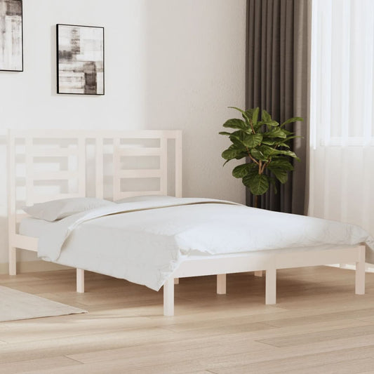 vidaXL Bed Frame White Solid Wood Pine 150x200 cm King Size
