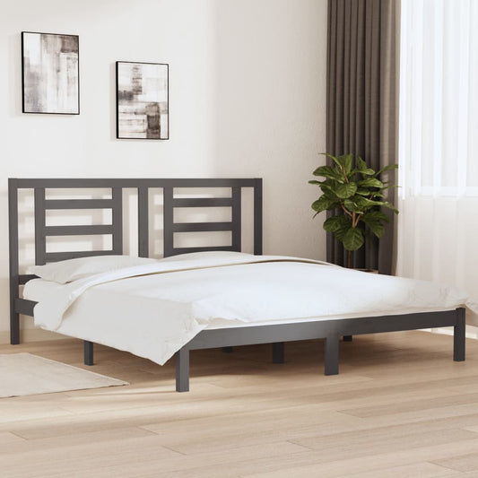 vidaXL Bed Frame Grey Solid Wood 180x200 cm Super King Size