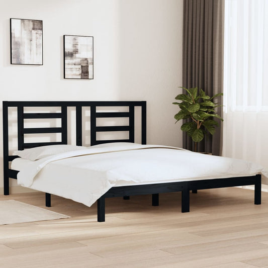 vidaXL Bed Frame Black Solid Wood 180x200 cm Super King Size