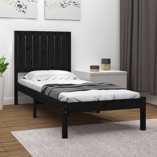 vidaXL Bed Frame Black Solid Wood 75x190 cm Small Single