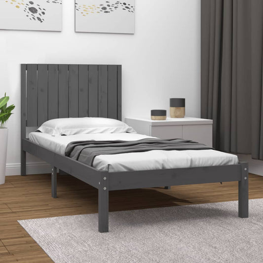 vidaXL Bed Frame Grey Solid Wood Pine 90x190 cm Single
