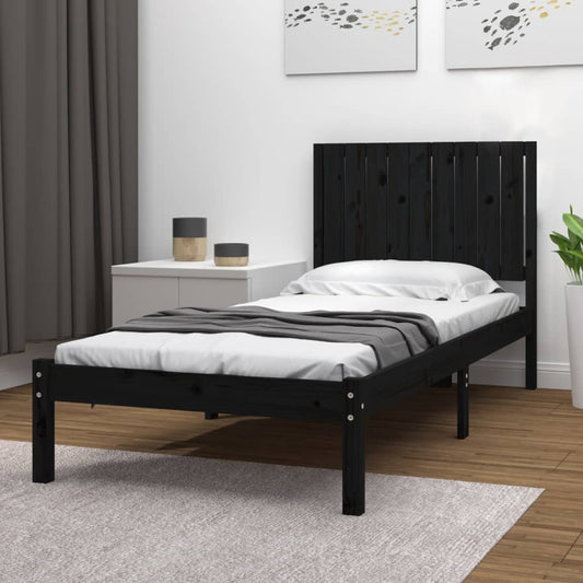 vidaXL Bed Frame Black Solid Wood Pine 90x190 cm Single
