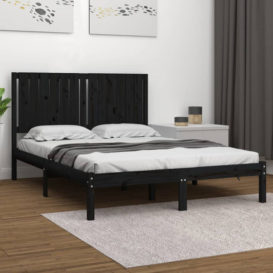 vidaXL Bed Frame Black Solid Wood Pine 135x190 cm Double