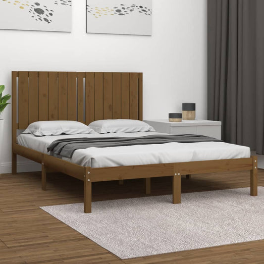 vidaXL Bed Frame Honey Brown Solid Wood Pine 140x190 cm