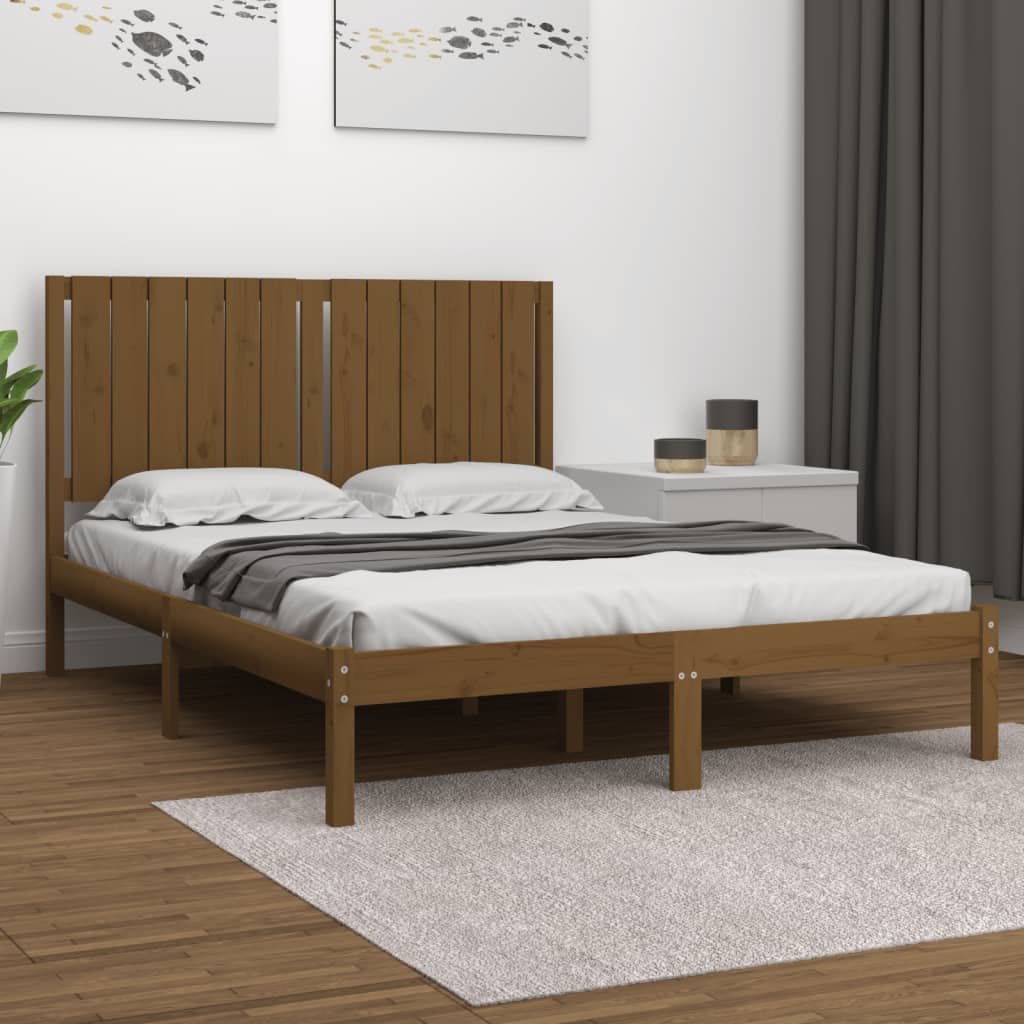 vidaXL Bed Frame Honey Brown Solid Wood Pine 140x200 cm