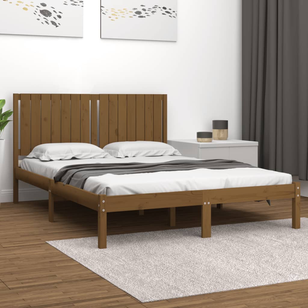 vidaXL Bed Frame Honey Brown Solid Wood 150x200 cm King Size