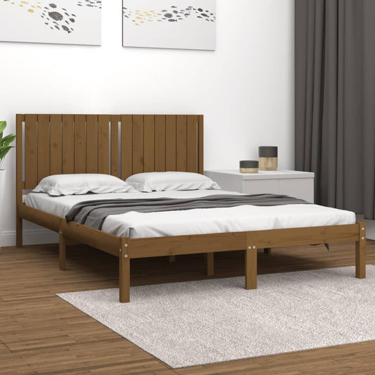 vidaXL Bed Frame Honey Brown Solid Wood 150x200 cm King Size