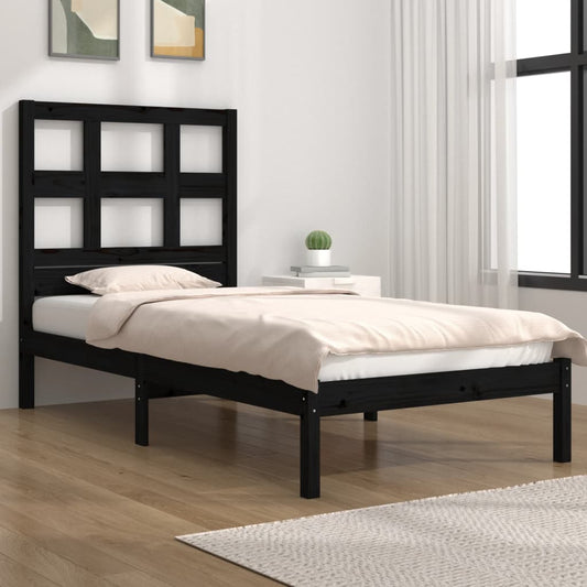 vidaXL Bed Frame Black Solid Wood 75x190 cm Small Single