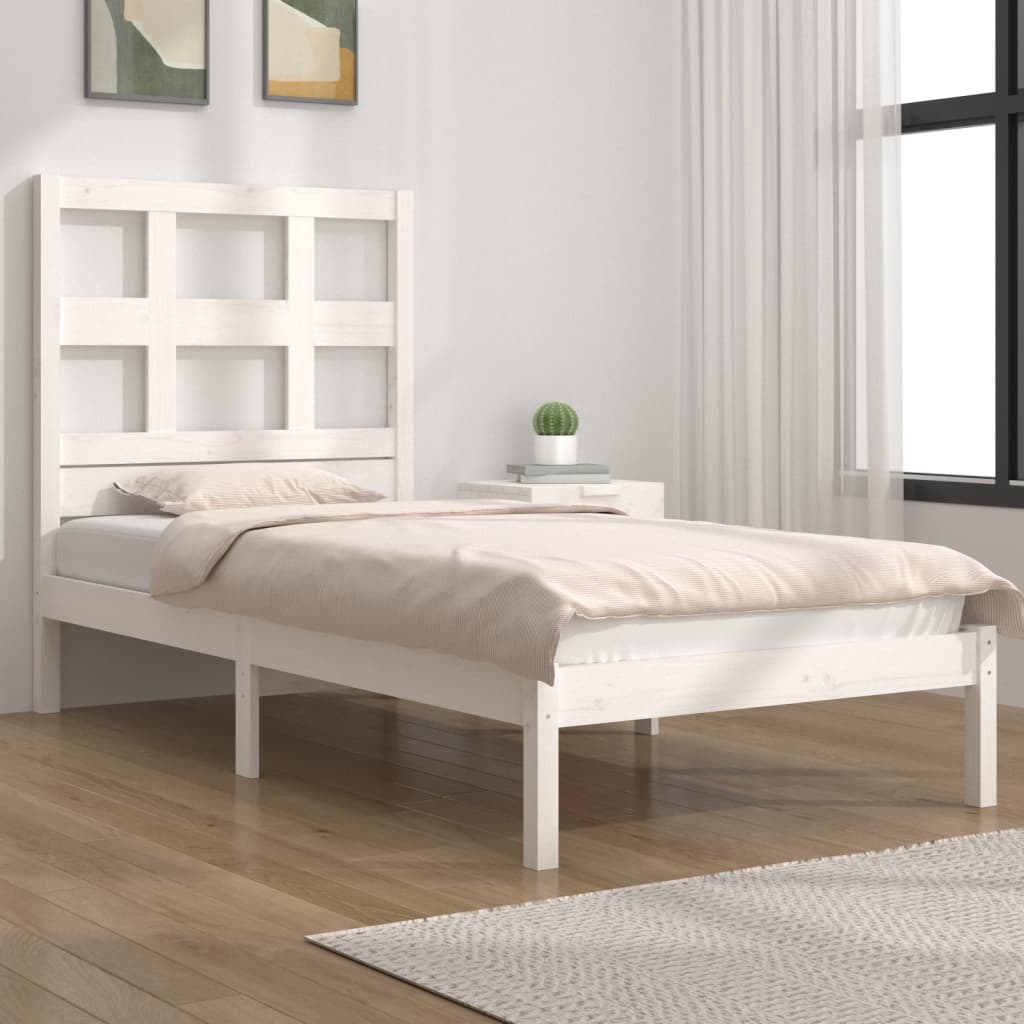 vidaXL Bed Frame White Solid Wood Pine 90x190 cm Single