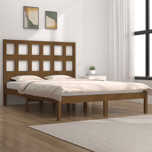 vidaXL Bed Frame Honey Brown Solid Wood Pine 135x190 cm Double