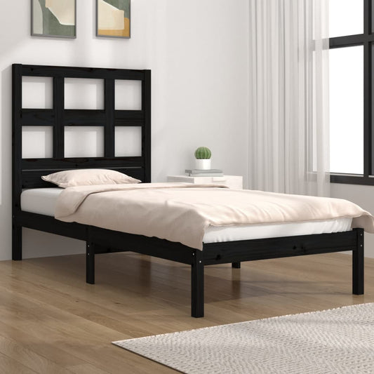 vidaXL Bed Frame Black Solid Wood Pine 90x200 cm
