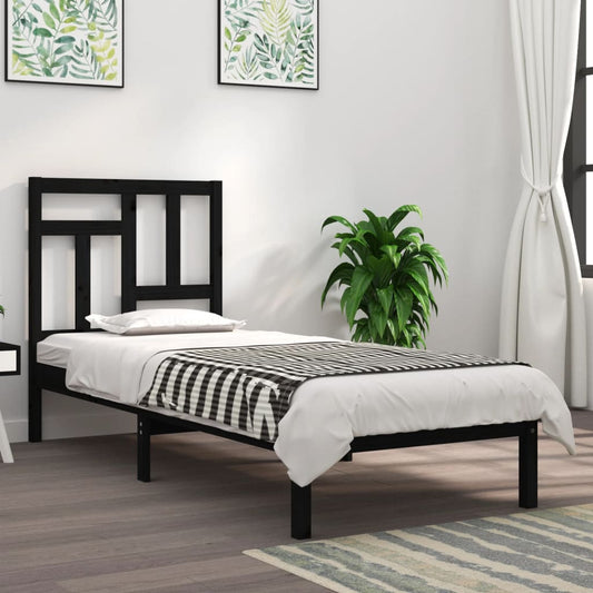 vidaXL Bed Frame Black Solid Wood 75x190 cm Small Single
