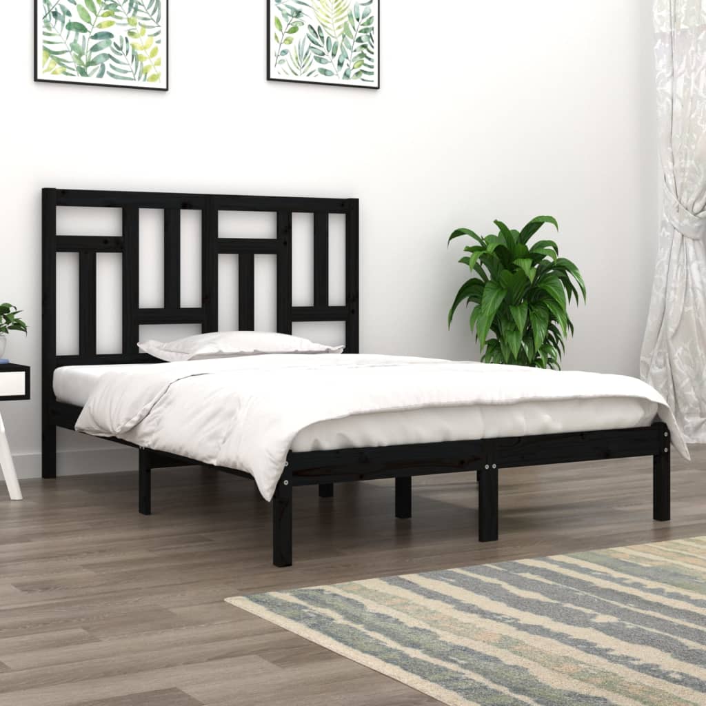 vidaXL Bed Frame Black Solid Wood 120x190 cm Small Double