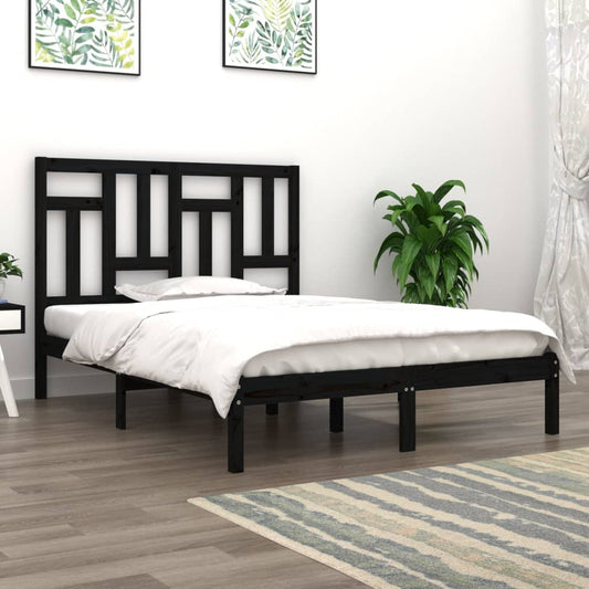 vidaXL Bed Frame Black Solid Wood 120x190 cm Small Double