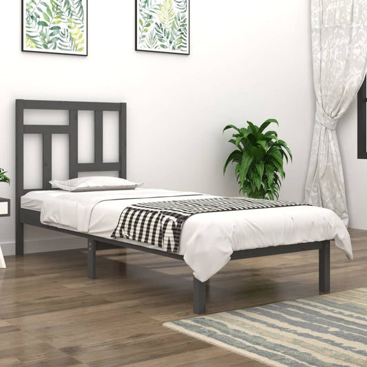 vidaXL Bed Frame Grey Solid Wood Pine 90x200 cm