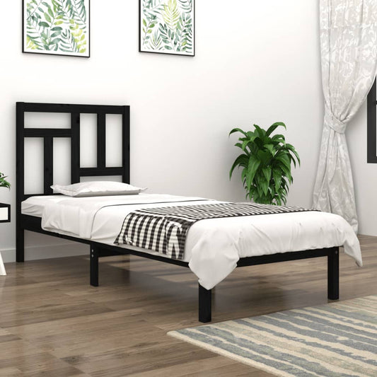 vidaXL Bed Frame Black Solid Wood Pine 90x200 cm