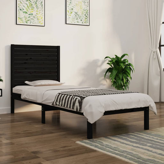 vidaXL Bed Frame Black Solid Wood 75x190 cm Small Single