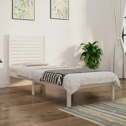 vidaXL Bed Frame White Solid Wood 90x190 cm Single