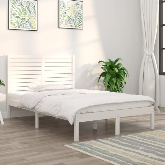 vidaXL Bed Frame White Solid Wood 120x190 cm Small Double