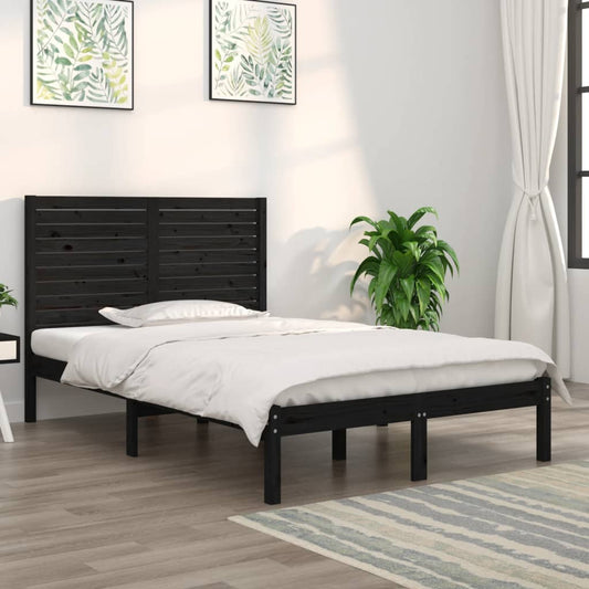 vidaXL Bed Frame Black Solid Wood 135x190 cm Double
