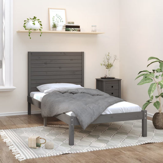 vidaXL Bed Frame Grey Solid Wood 90x200 cm