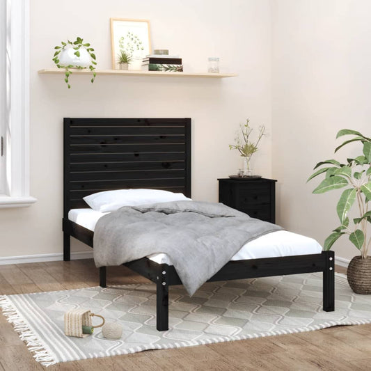 vidaXL Bed Frame Black Solid Wood 90x200 cm