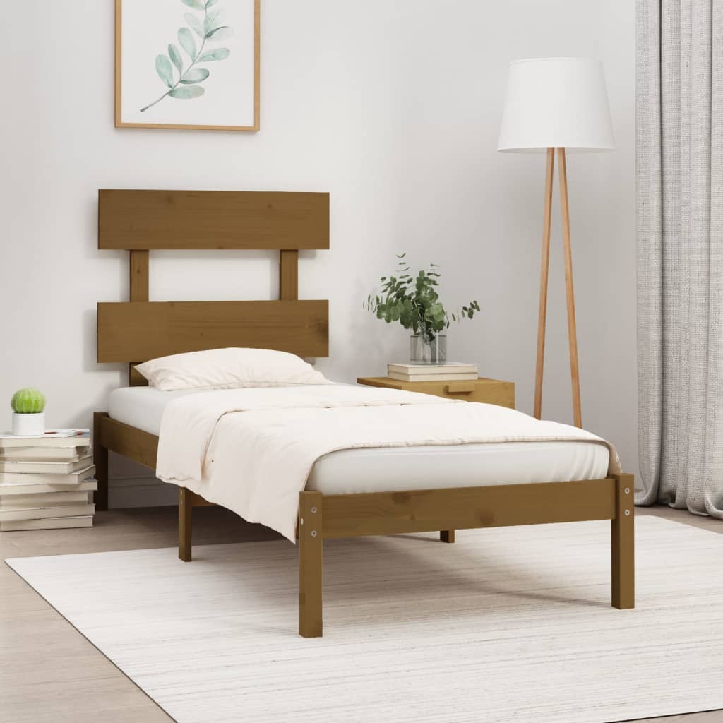 vidaXL Bed Frame Honey Brown Solid Wood 75x190 cm Small Single