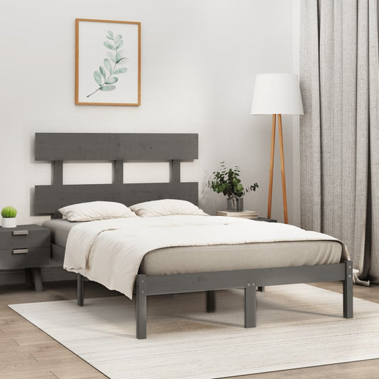 vidaXL Bed Frame Grey Solid Wood 120x190 cm Small Double