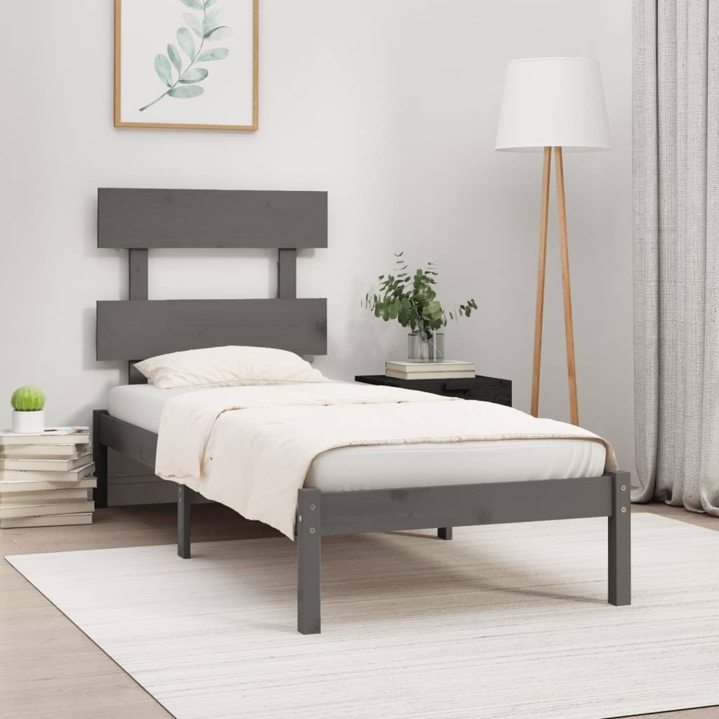 vidaXL Bed Frame Grey Solid Wood 90x200 cm