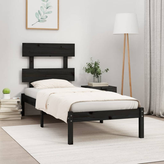 vidaXL Bed Frame Black Solid Wood 90x200 cm