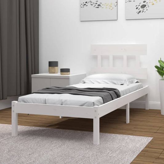 vidaXL Bed Frame White Solid Wood 90x190 cm Single