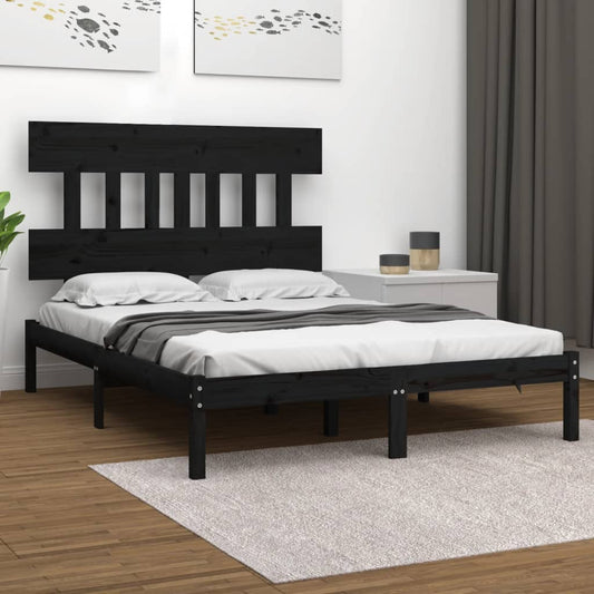 vidaXL Bed Frame Black Solid Wood 120x190 cm Small Double