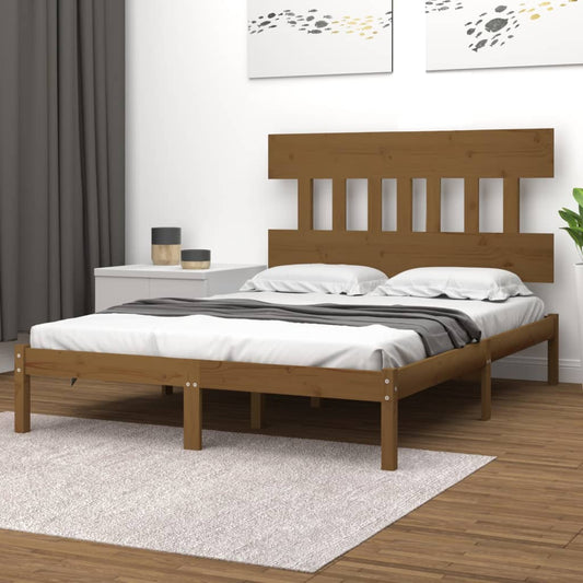 vidaXL Bed Frame Honey Brown Solid Wood 140x190 cm