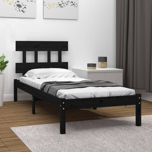 vidaXL Bed Frame Black Solid Wood 90x200 cm