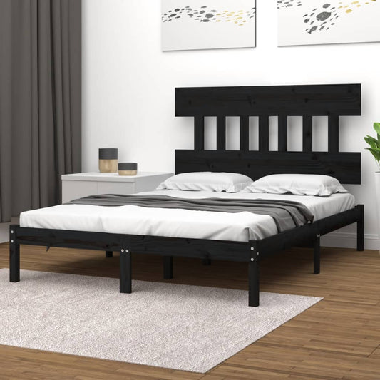 vidaXL Bed Frame Black Solid Wood 140x200 cm