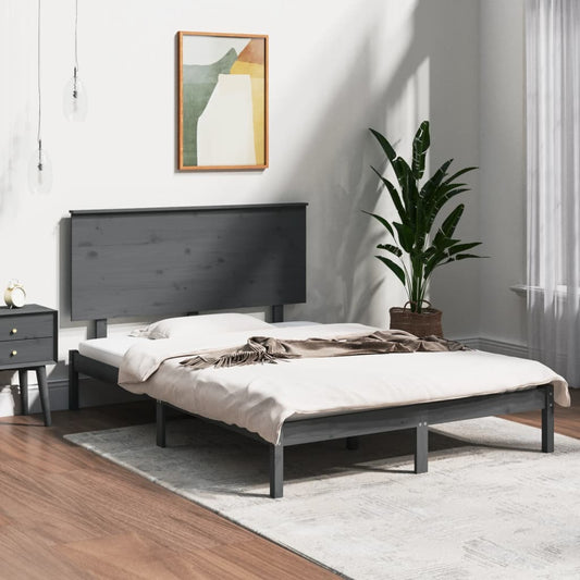 vidaXL Bed Frame Grey Solid Wood 120x190 cm Small Double