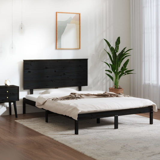 vidaXL Bed Frame Black Solid Wood 120x190 cm Small Double