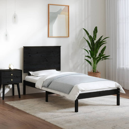 vidaXL Bed Frame Black Solid Wood Pine 90x200 cm