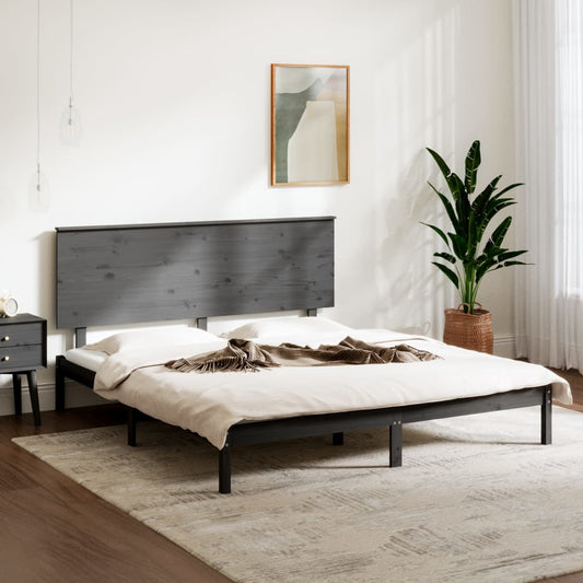 vidaXL Bed Frame Grey Solid Wood 150x200 cm King Size