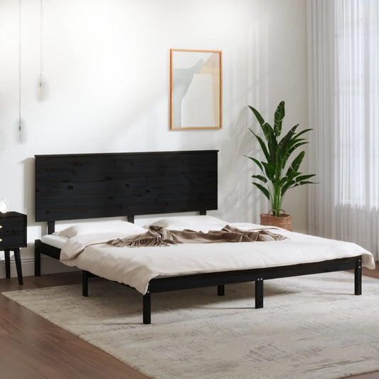 vidaXL Bed Frame Black Solid Wood 150x200 cm King Size