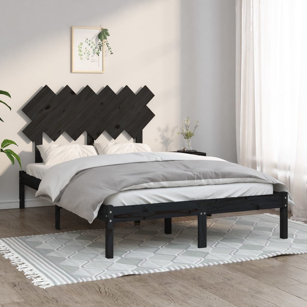 vidaXL Bed Frame Black 120x190 cm Small Double Solid Wood