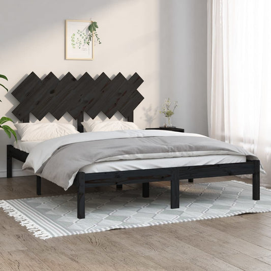 vidaXL Bed Frame Black 150x200 cm King Size Solid Wood