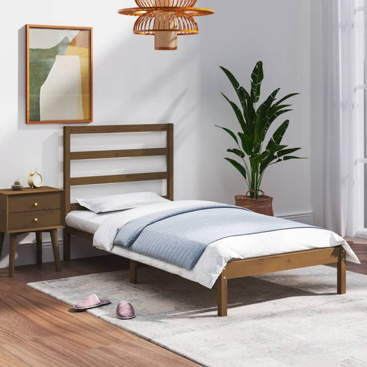 vidaXL Bed Frame Honey Brown Solid Wood 75x190 cm Small Single